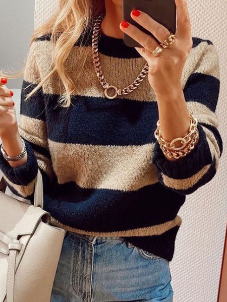 

Casual Loosen Crew Neck Sweater, Khaki, Sweaters
