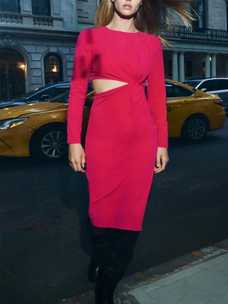 

Regular fit Casual Solid Straight Dress, As picture, Midi Dresses