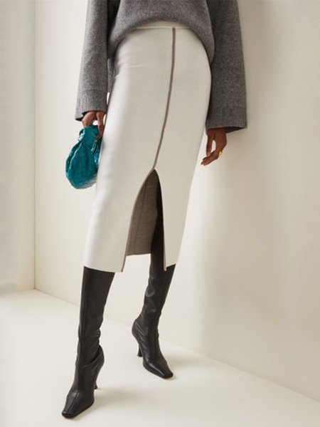 

Solid Lady Skinny Midi Skirt, White, Midi Skirts