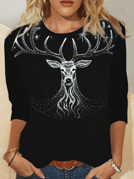 

Crew Neck Cotton Blends Casual Shirts & Tops, Black, T-Shirts