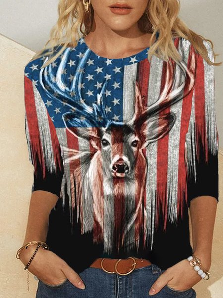 

Painted Loosen Cotton Shirts & Tops, As picture, Tops