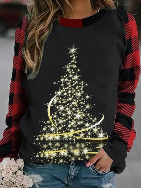 

Christmas Xmas Long Sleeve Round Neck Plus Size Printed Tops Sweatshirts, As picture, Hoodies & Sweatshirts