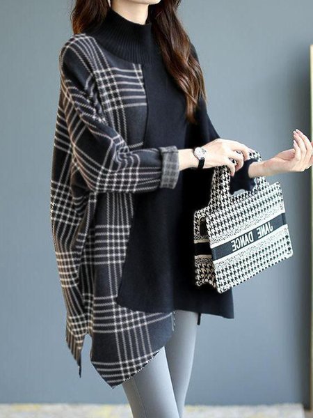 

Grid Casual Loosen Daily Top, Black, Tops