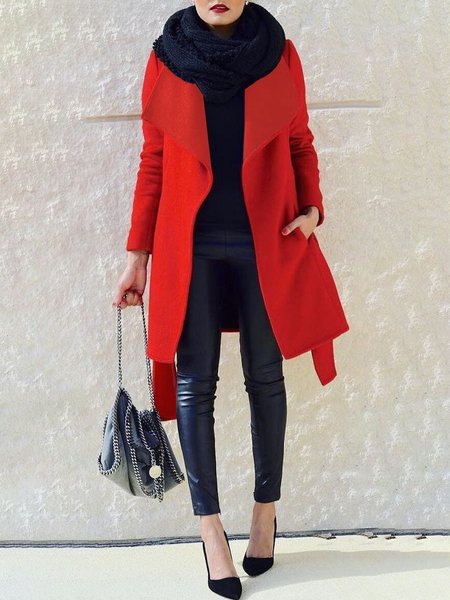 

Loosen Plain Lapel Daily Outerwear, Red, Coats