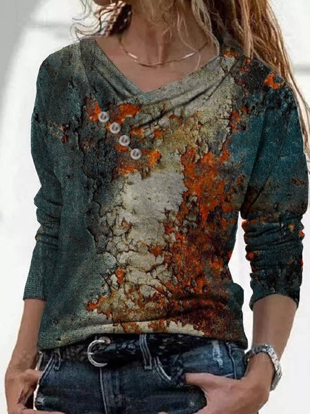 

Casual Long Sleeve Plus Size Printed Tops, Multicolor, Tops
