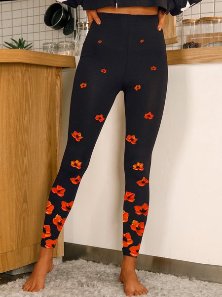 

Casual Floral Pants, Black, Leggings