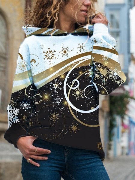 

Floral Casual Hooded Loosen Sweatshirt, Black, Sweatshirts & Hoodies