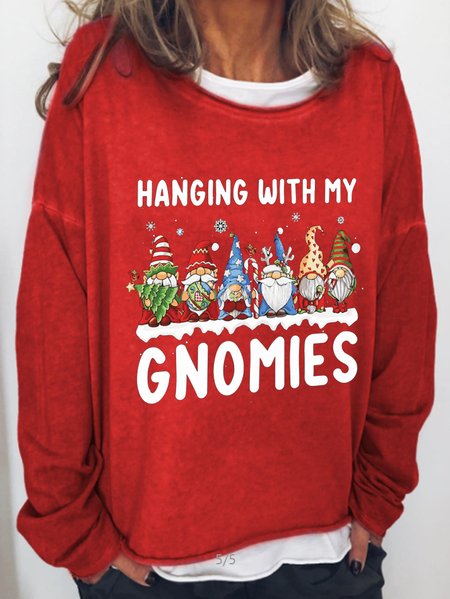 

Gnomies printed crew neck long sleeve Sweatshirts, Red, Hoodies&Sweatshirts