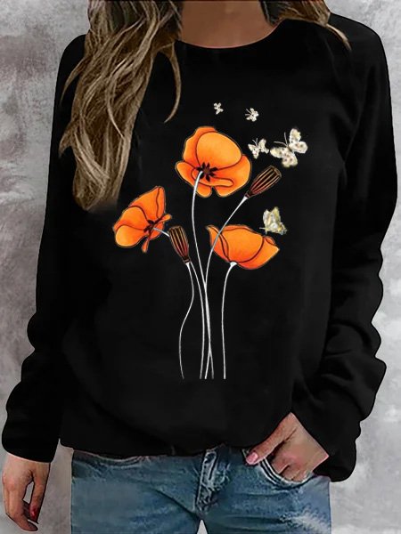 

Casual Floral Sweatshirt, Black, Hoodies & Sweatshirts