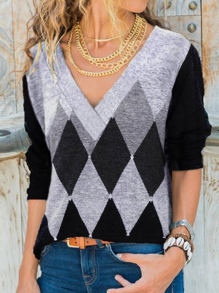 

V Neck Elegant Shirts & Tops, Black-grey, Tops