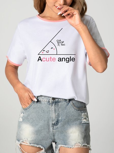 

Unocis Fun Printed Round Neck Short Sleeve Ringer Tee, Pink, T-shirts
