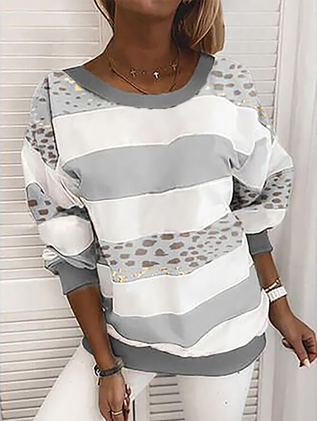 

Plus size Crew Neck Casual Striped Sweatshirt, Multicolor, Hoodies & Sweatshirts