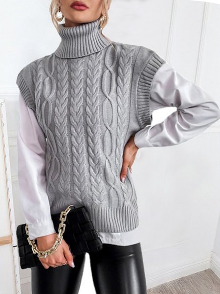 

Yarn/Wool Yarn Casual Plain Sweater, Gray, Sweaters