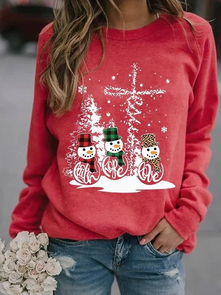 

Faith Hope Love Merry Christmas Snowman Casual Sweatshirts, Red, Hoodies&Sweatshirts