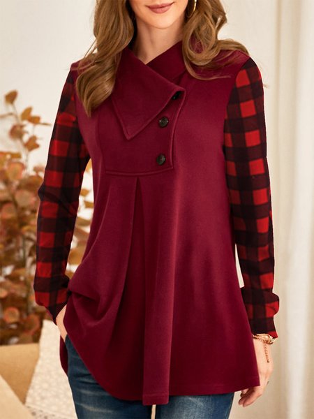 

Buttoned Casual Grid Shirts & Tops, Red, Long sleeve tops