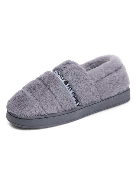 

Simple English Plush Warm Home Slippers, Gray, Men's Slippers
