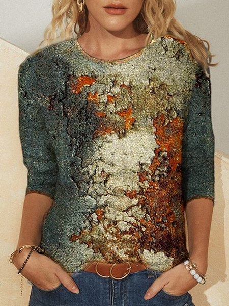 

Crew Neck Long Sleeve Printed Casual Shirts & Tops, Multicolor, T-Shirts