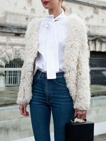 

V Neck Long Sleeve Solid Lady Outerwear, As picture, Coats