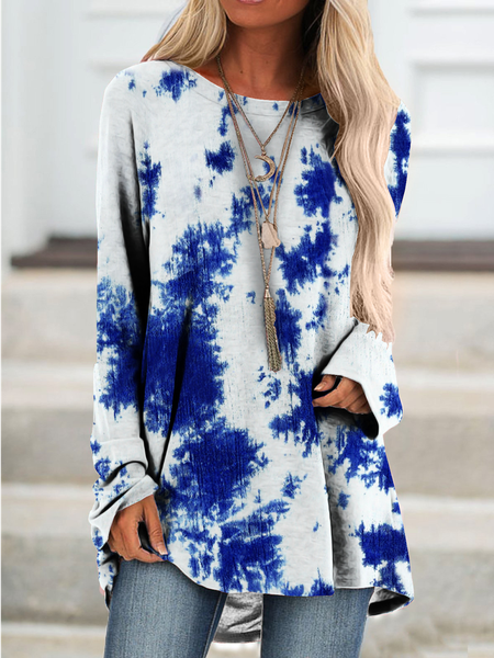 

Crew Neck Pastoral Shirts & Tops, Blue, Long sleeve tops