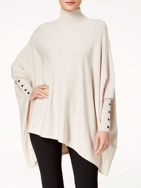 

Plain High Neck Casual Top, Beige, Tops
