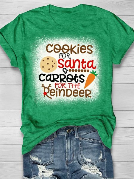 

Cookies For Santa Carrots For The Reindeer Print Short Sleeve T-shirt, Green, T-shirts