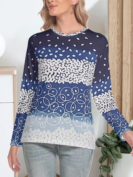

Ombre Casua Elegant Loosen Shirts & Tops, Blue, Long sleeve tops