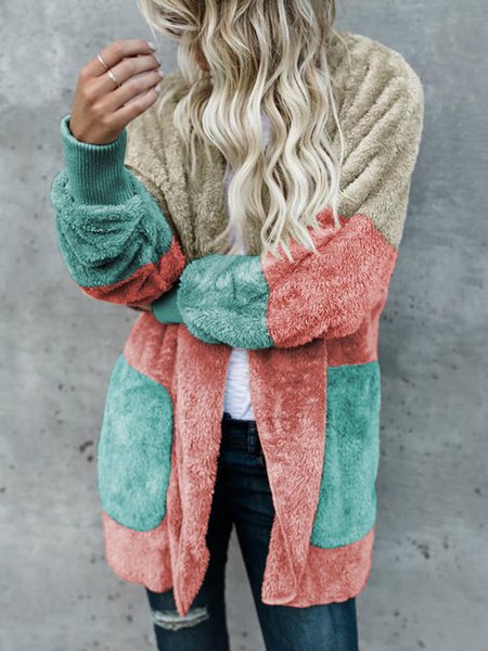 

Women Casual Hooded Imitation Cashmere Loosen Vintage Outerwear, Pink, Outerwear