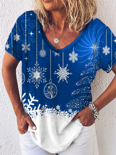 

Christmas Printed Holiday Casual Shirts & Tops, Blue, T-Shirts