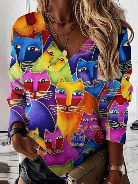 

V Neck Sweatshirt, Multicolor, Hoodies & Sweatshirts