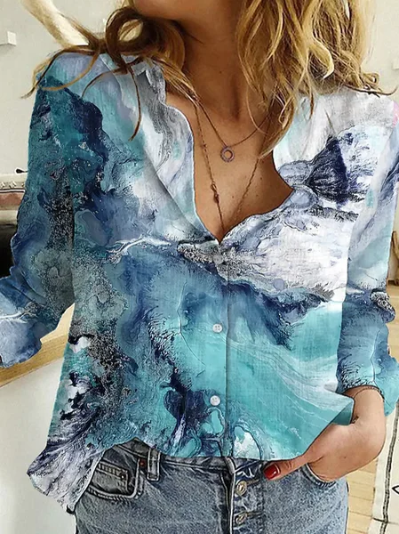 

Women's Blouse Shirt Graphic Abstract Button Print Shirt Collar Basic Tops Blue, Shirts & Blouses