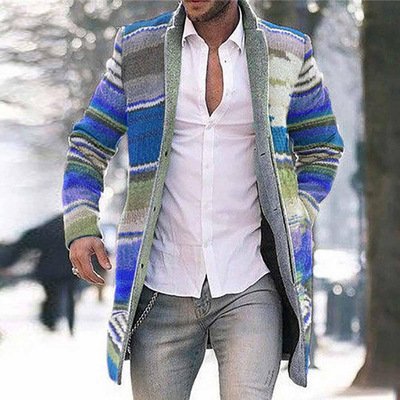 

Vintage Long Sleeve Lapel Trench coat, Blue, Outerwear