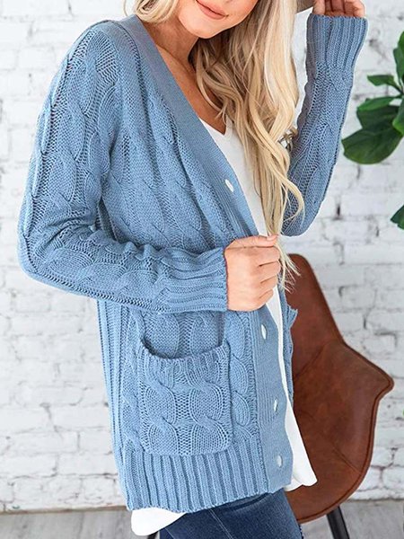 

Long sleeve Solid Casual Outerwear, Blue, Cardigans