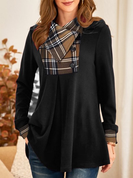 

Women's Long Sleeve Button Lapel Pullover Tunic Swing Sweatshirt, Black, Long sleeve tops