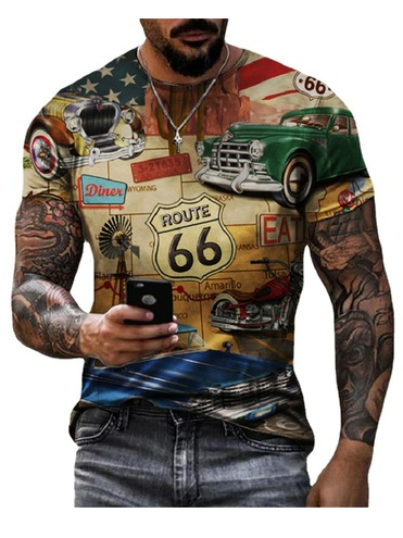 

Route 66 Racing Crew Neck T-Shirt, As picture, T-shirt