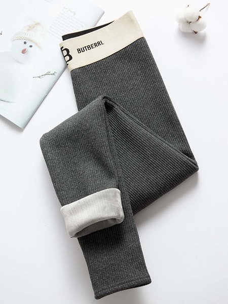 

Letter Elastic waist Daily Pants, Deep gray, Leggings