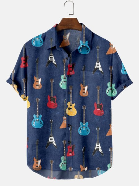 

Music Party Short Sleeve Shirts & Tops, Blue, Men's Floral shirt