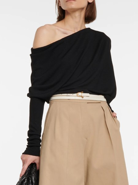 

One Shoulder Elegant Solid Shirt& Top, Black, Tops