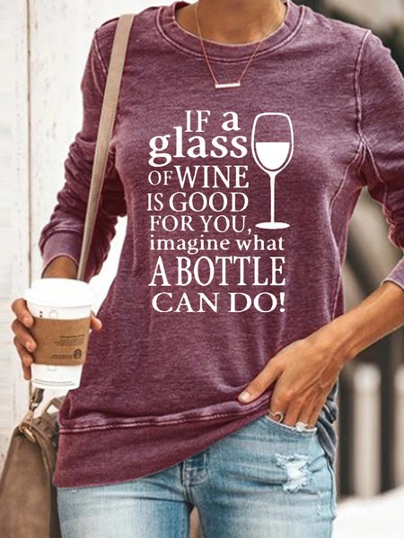 

If A Glass of Wine Letter Casual Sweatshirts, Purple, Hoodies&Sweatshirts