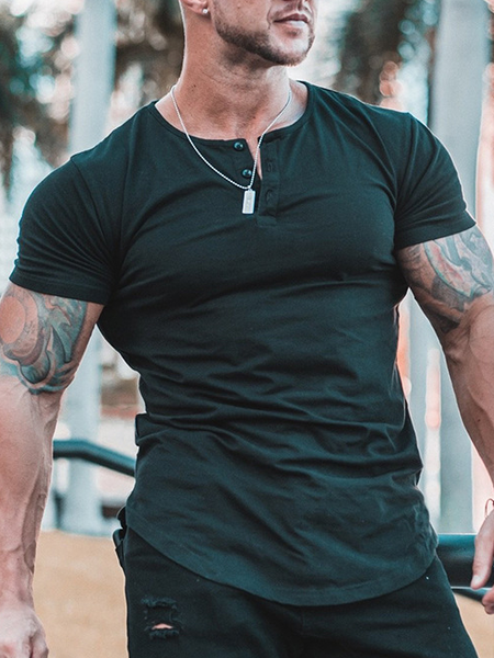 

Crew Neck Short Sleeve Shirts & Tops, Black, T-shirt