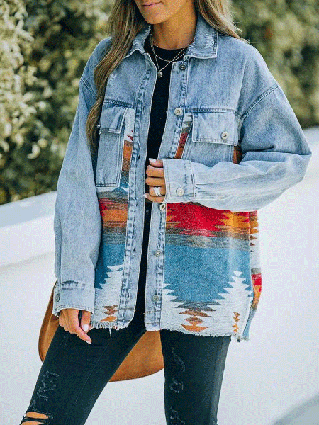 

Tribal Vintage Loosen Outerwear, Denim blue, Coats & Jackets