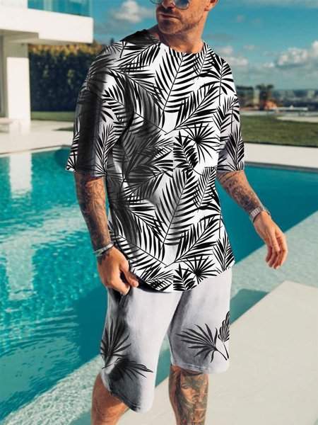 

Short Sleeve Crew Neck Suits, As picture, Men's sets
