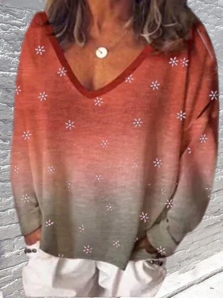 

Polka Dots Off Shoulder V Neck Loosen Sweatshirt Snowflake gradient pink pullover sweater, Shrimp red, Sweatshirts & Hoodies