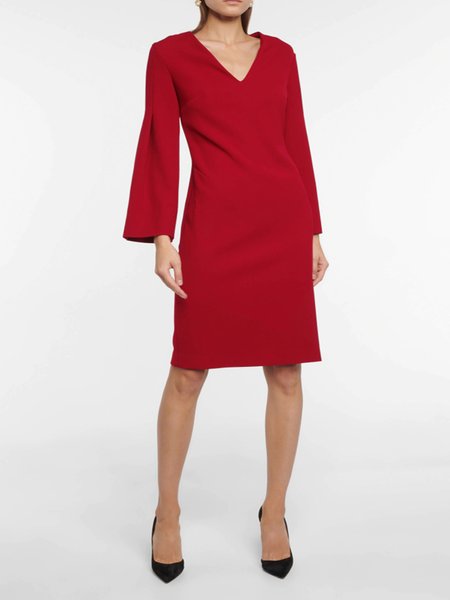 

Elegant V neck Flare Sleeve Dress, Red, Mini Dresses