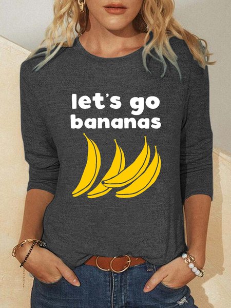 

Let's go bananas printed round neck long sleeve shirt, Gray, Hoodies&Sweatshirts