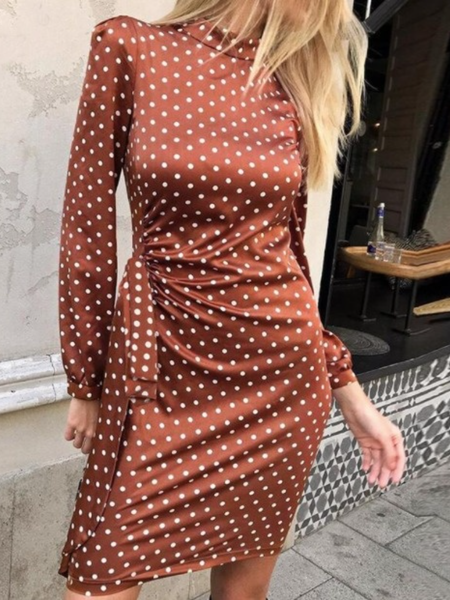 

Winter Elegant A-line Date Formal Crew Neck Dresses, As picture, Midi Dresses