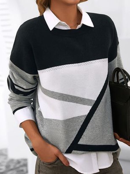 

Crew Neck Loosen Wool/Knitting Sweater, Gray, Sweaters