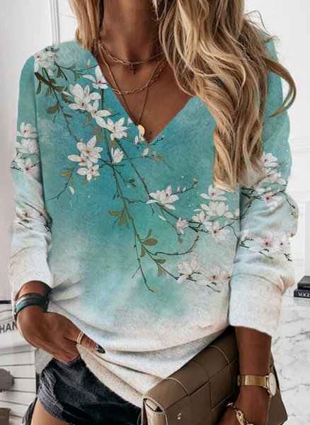 

Cotton Blends Loosen Sweet Shirts & Tops, Green, Long sleeve tops