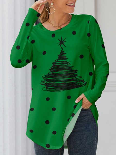 

Loosen Shirts & Tops Polka dot Christmas tree simple strokes blouse, Green, Long sleeve tops