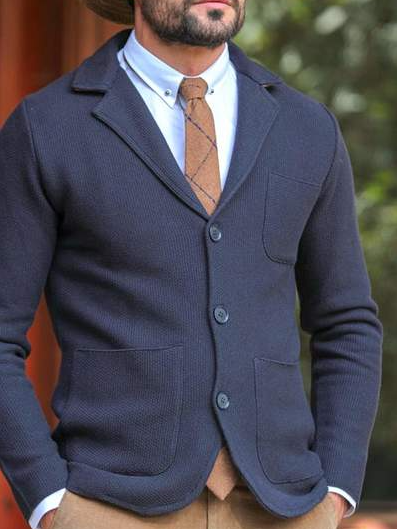 

Long Sleeve Lapel Outerwear, Blue, Outerwear