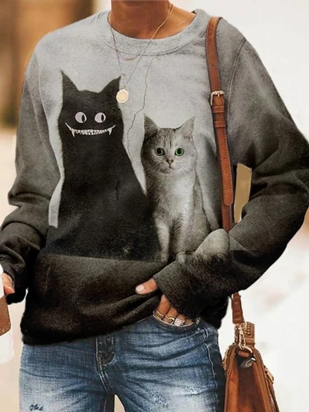 

Casual Long Sleeve Crew Neck Printed Sweatshirt, Multicolor, Hoodies & Sweatshirts